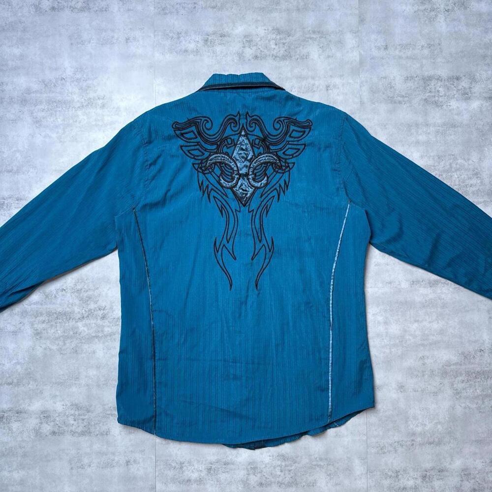 Y2K Affliction Blue Lamasimi Jeans Company Button up shirt - Picture 6 of 8